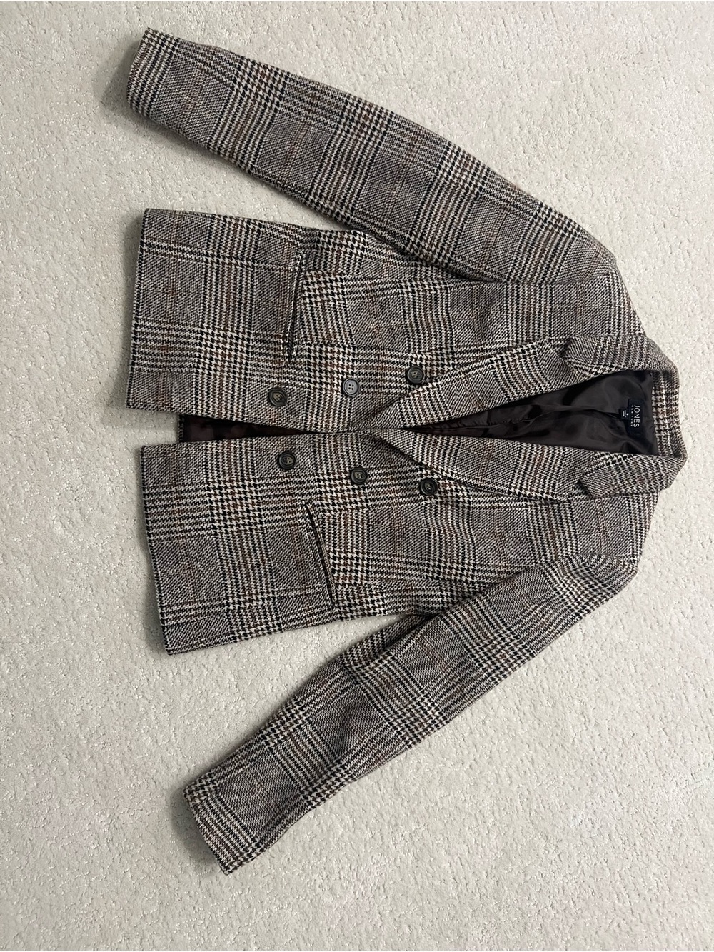 Jones New York Plaid Double-Breasted Blazer in Brown and Black